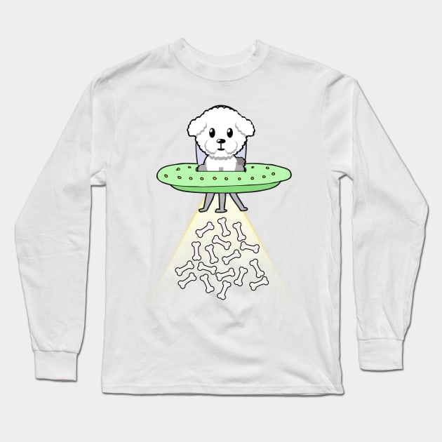 Funny furry dog is flying a ufo Long Sleeve T-Shirt by Pet Station